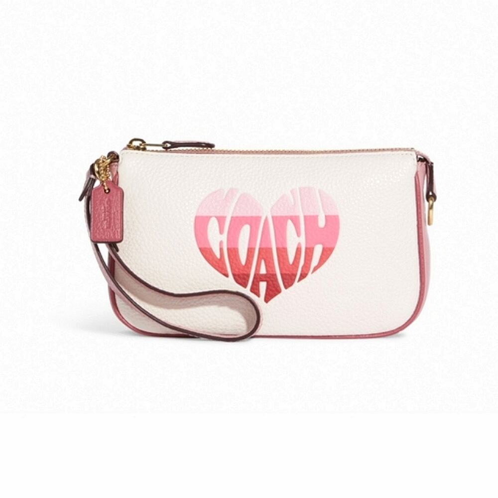 Coach White/Pink Heart Logo Wristlet